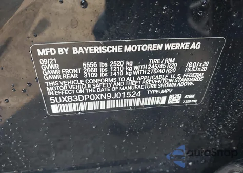 2022 BMW X3 M40I z USA, uszkodzony, nr VIN 5UX83DP0XN9J01524